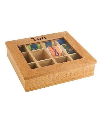 TEA BOX WOODEN W/ACRYLIC LID WOOD LIGHT