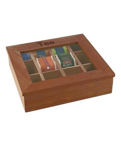 TEA BOX WOODEN W/ACRYLIC LID WOOD DARK