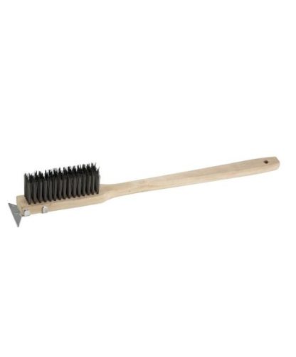 BRUSH WIRE WITH SCRAPER 20" WOOD HANDLE