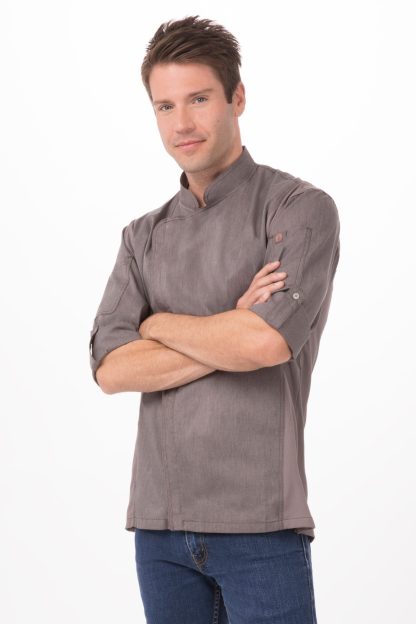 HARTFORD CHEF COAT LONG SLEEVE GRAPHITE GREY - SIZE SMALL