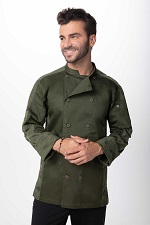 MOJAVE CHEF COAT MEN'S LONG SLEEVE OLIVE - SIZE LARGE