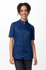 ARCADIA CHEF COAT WOMEN'S SHORT SLEEVE OCEAN BLUE - SIZE LARGE