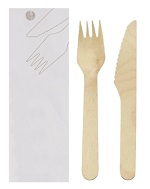CUTLERY SET WOOD SACHET FORK/KNIFE - PACK OF 100 SET