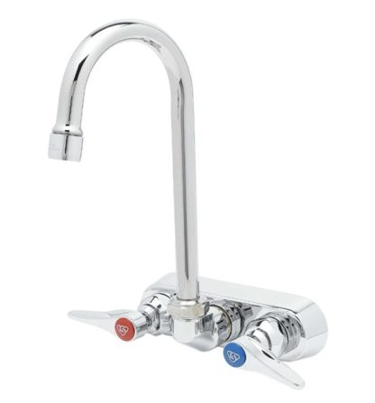 4" WALL MOUNT FAUCET - 4-3/8" SWIVEL GOOSENECK, COMPRESSION CARTRIDGES