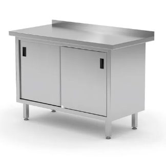 WORK TABLE CABINET W/SLIDING DOORS+BACKSPLASH, 1200x600x(H)850