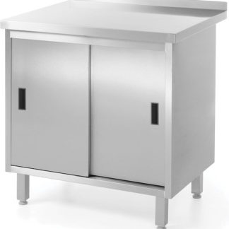 WORK TABLE CABINET W/SLIDING DOORS+BACKSPLASH, 800x600x(H)850 TBD