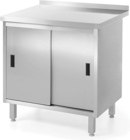 WORK TABLE CABINET W/SLIDING DOORS+BACKSPLASH, 800x600x(H)850 TBD
