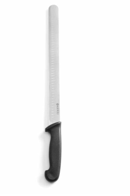 HAM/SALMON KNIFE BLACK WITH GRANTON EDGE 35CM