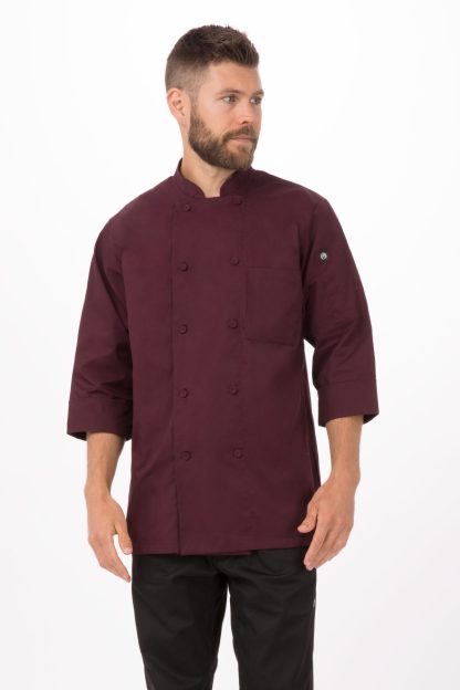 MOROCCO CHEF COAT 3/4 SLEEVE MERLOT TBD - SIZE SMALL