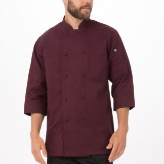 MOROCCO CHEF COAT 3/4 SLEEVE MERLOT TBD - SIZE MEDIUM
