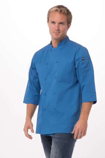 MOROCCO CHEF COAT 3/4 SLEEVE BLUE TBD - SIZE LARGE