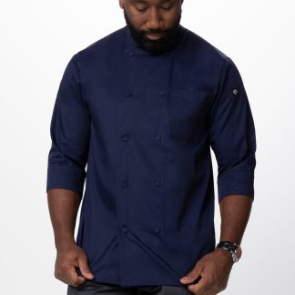 MOROCCO CHEF COAT 3/4 SLEEVE NAVY TBD - SIZE MEDIUM