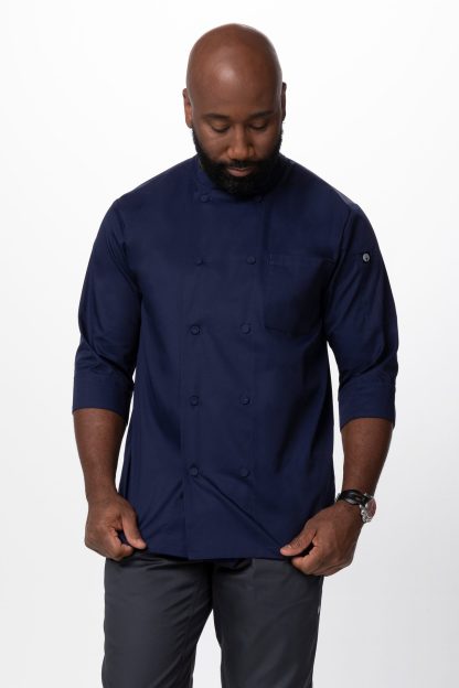 MOROCCO CHEF COAT 3/4 SLEEVE NAVY TBD - SIZE MEDIUM