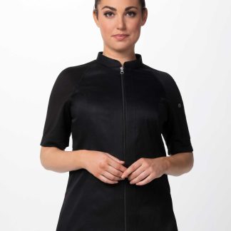 ARCADIA CHEF COAT WOMEN'S SHORT SLEEVE BLACK - SIZE SMALL