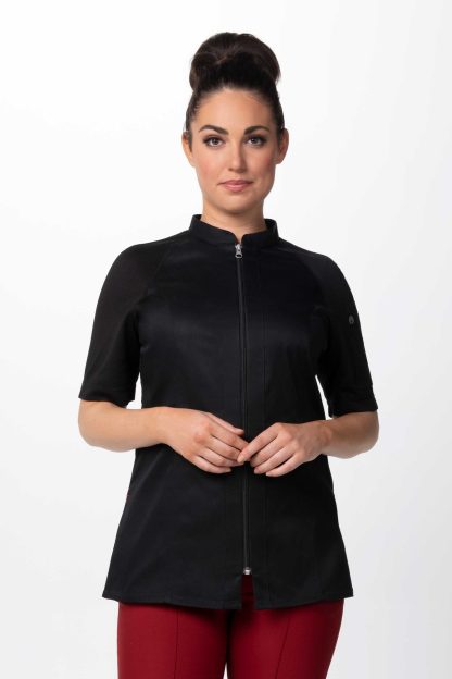 ARCADIA CHEF COAT WOMEN'S SHORT SLEEVE BLACK - SIZE SMALL