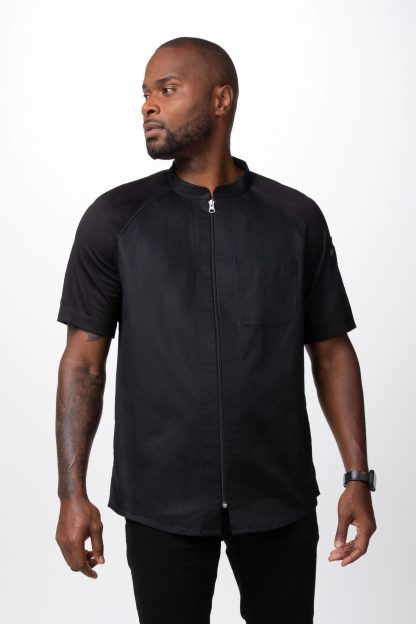 ARCADIA CHEF COAT MEN'S SHORT SLEEVE BLACK - SIZE SMALL