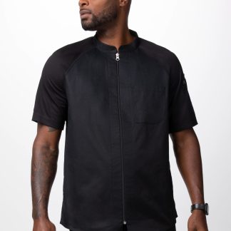 ARCADIA CHEF COAT MEN'S SHORT SLEEVE BLACK - SIZE MEDIUM