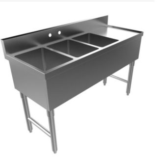 BAR SINK SS 3 COMPARTMENT, W/ RIGHT DRAINBOARD