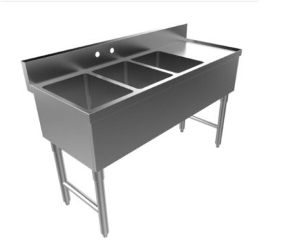 BAR SINK SS 3 COMPARTMENT, W/ RIGHT DRAINBOARD